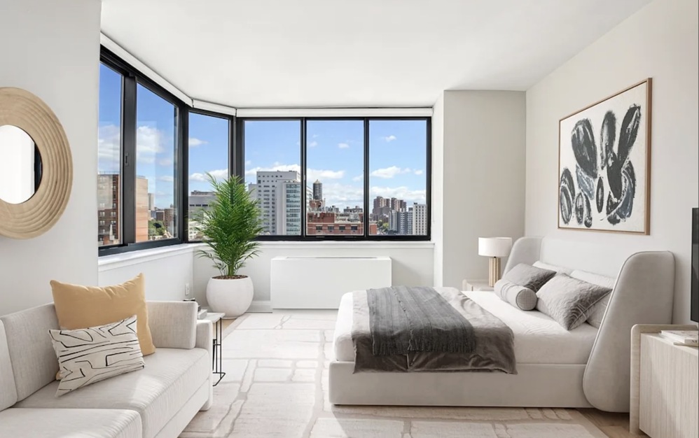 living room with large windows