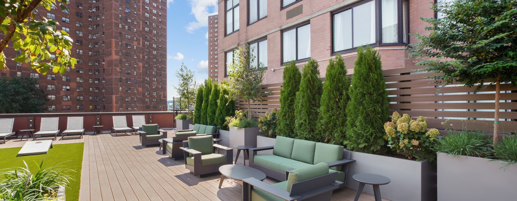 Rooftop with lounge furniture.